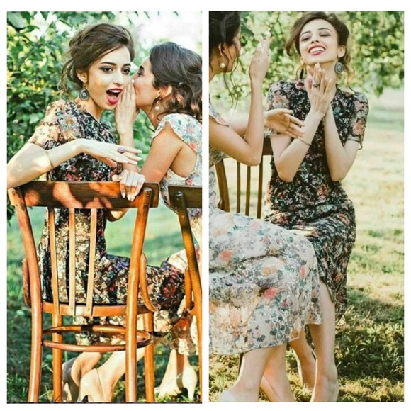 41. Zara Floral Lace Scalloped Hem Midi Dress Size So - Picture 9 of 16